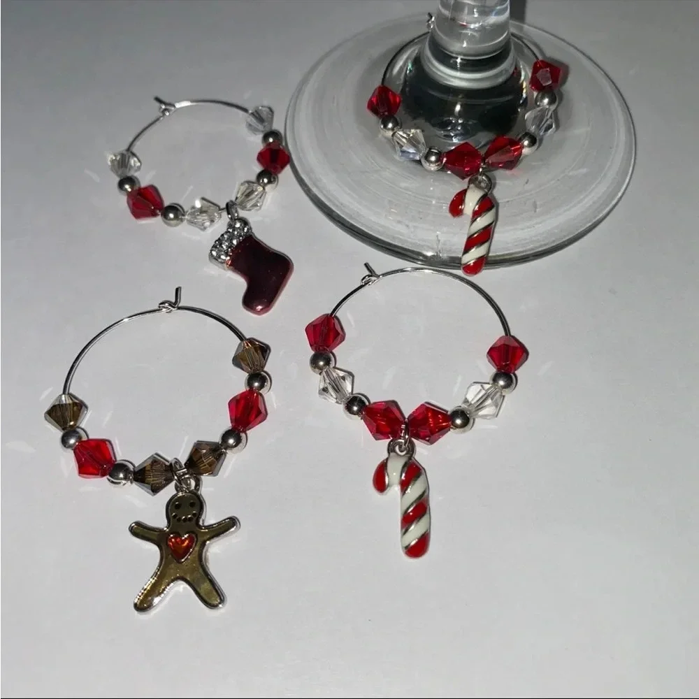 Holiday Wine Glass Charms Handmade Set of 4